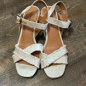Lucky Brand Marveiy Natural Linen Frayed Espadrille Wedge Sandals Womens 9.5M